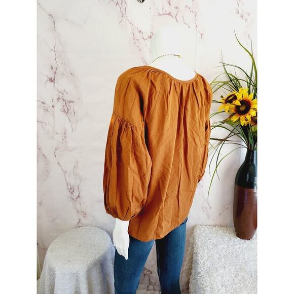 Michael Stars Alexa Balloon Sleeve Blouse - Orange - M - Picture 3 of 7